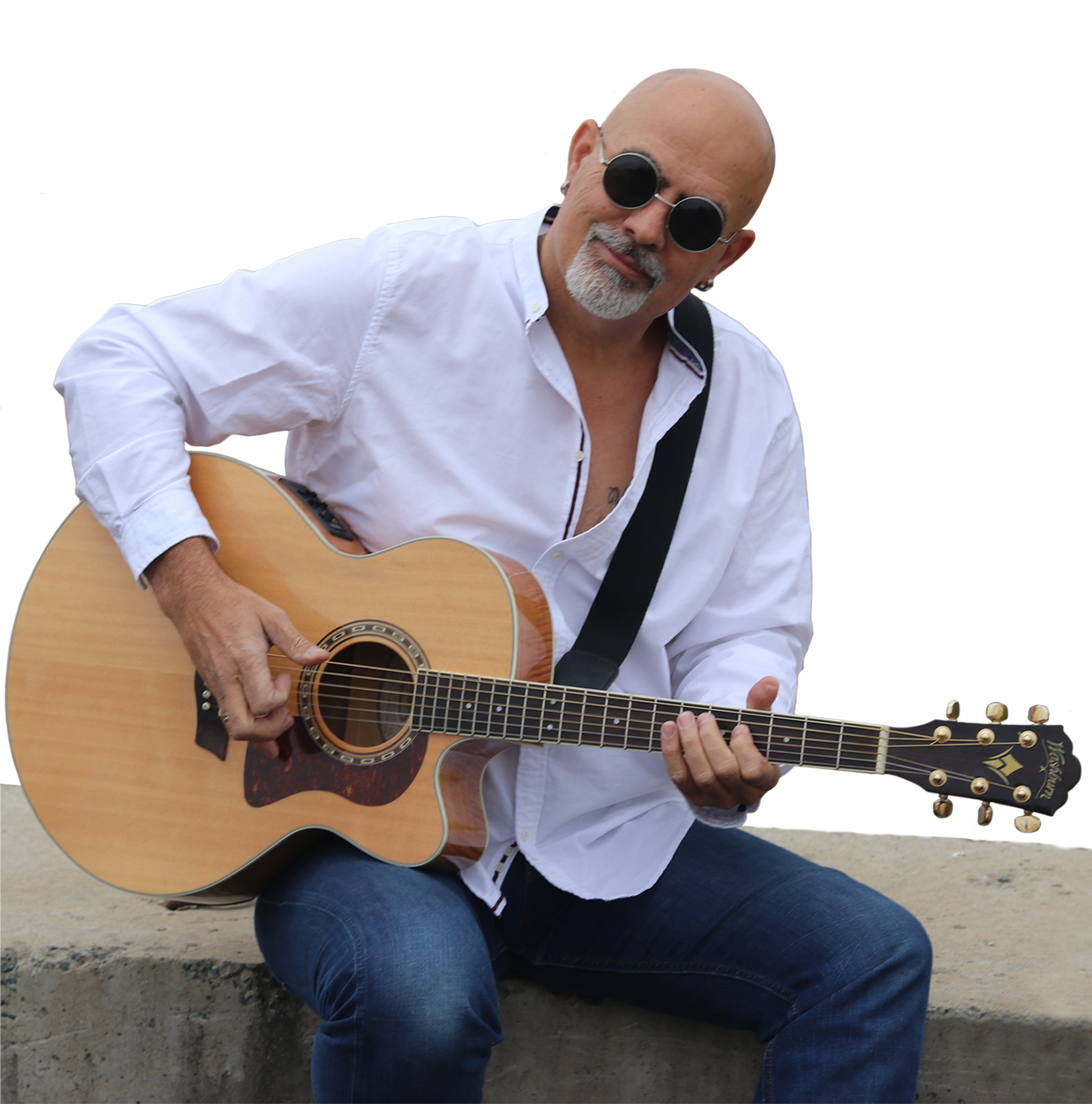 Pieter Grobler holding his acoustic guitar